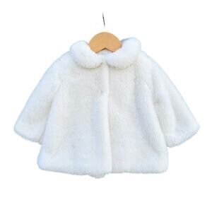 Luli & Me Ivory Faux Fur Coat with Bow on Back 18 Months